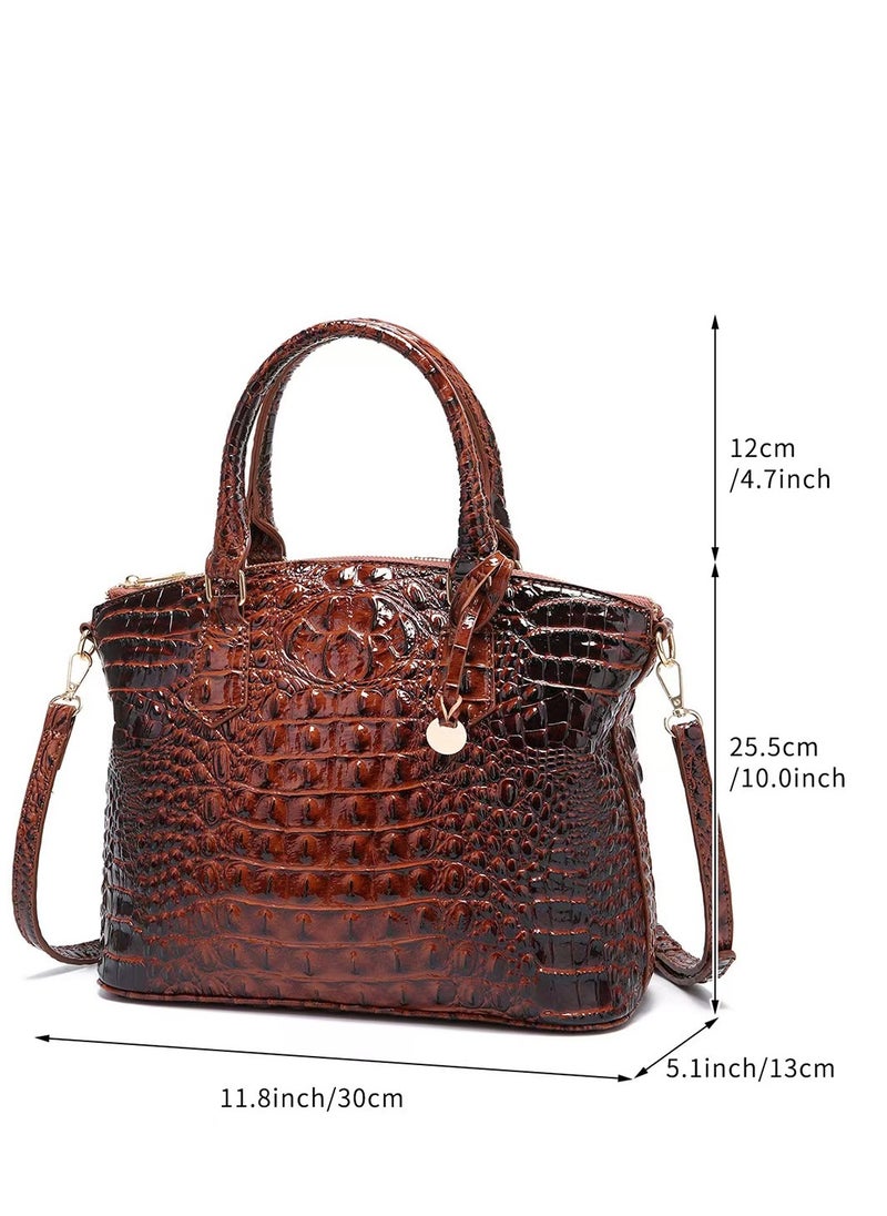 Women Satchel Handbags Top-Handle Bags fuax Leather Embossed Crocodile pattern shoulder bag-Purple & Green & Orange