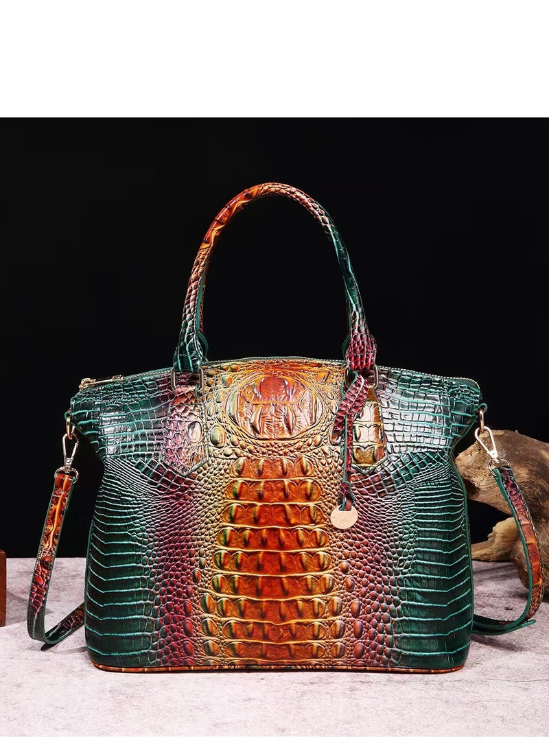 Women Satchel Handbags Top-Handle Bags fuax Leather Embossed Crocodile pattern shoulder bag-Purple & Green & Orange