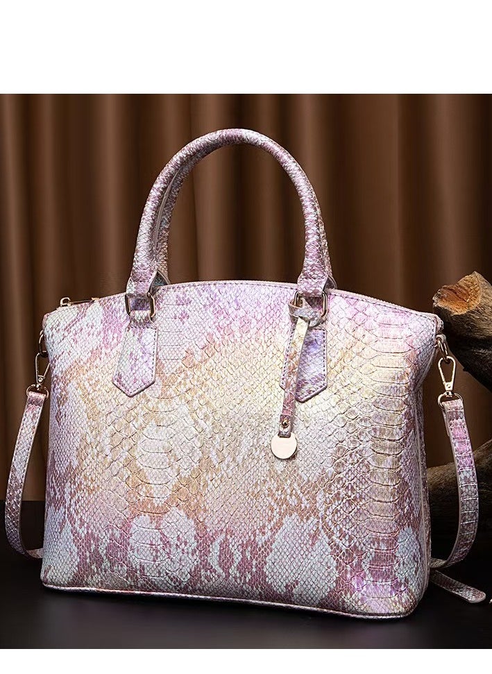 Women Satchel Handbags Top-Handle Bags fuax Leather Embossed Lizard skin pattern shoulder bag-Light Purple