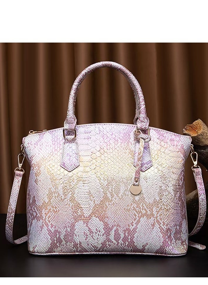 Women Satchel Handbags Top-Handle Bags fuax Leather Embossed Lizard skin pattern shoulder bag-Light Purple