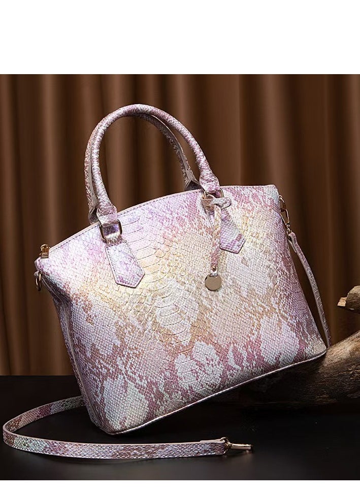 Women Satchel Handbags Top-Handle Bags fuax Leather Embossed Lizard skin pattern shoulder bag-Light Purple