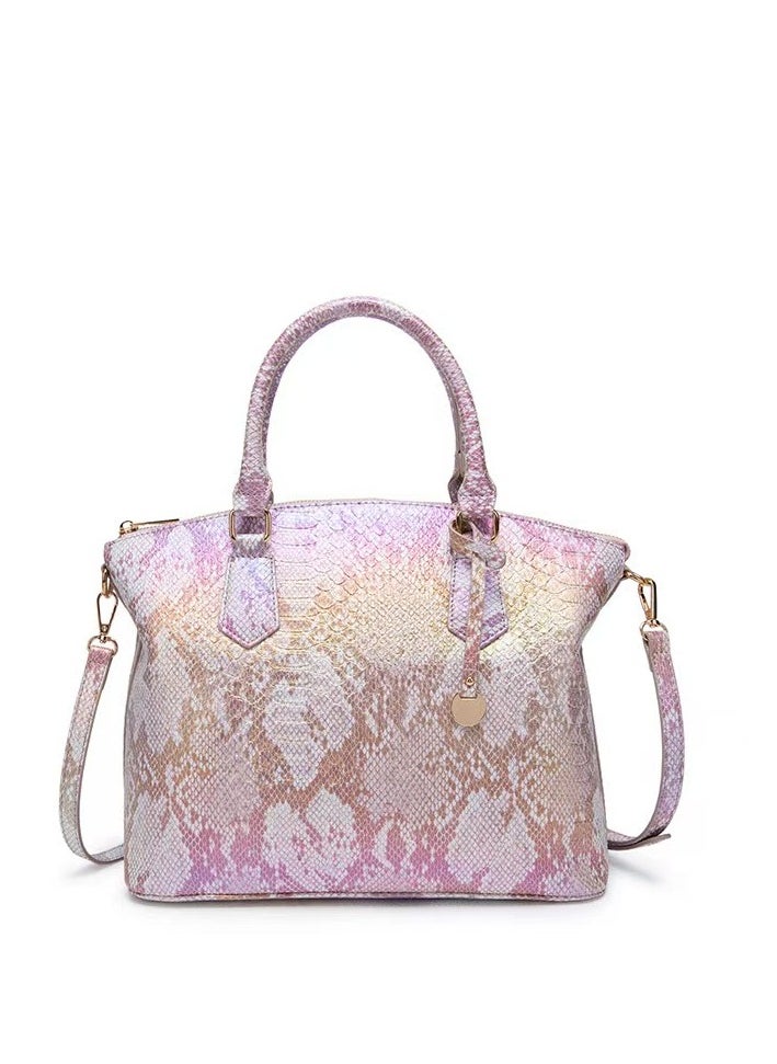 Women Satchel Handbags Top-Handle Bags fuax Leather Embossed Lizard skin pattern shoulder bag-Light Purple