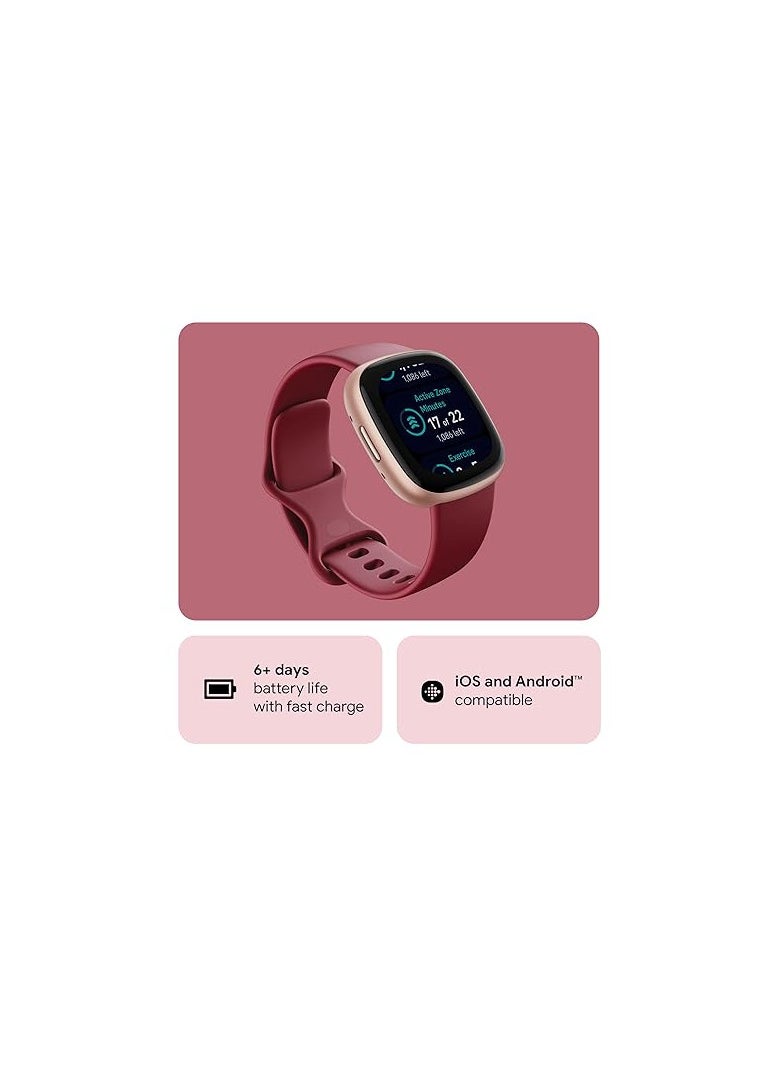 Fitbit Versa 4 Fitness Watch (Beet Juice/Copper Rose Aluminium) with 6-Month Premium Membership