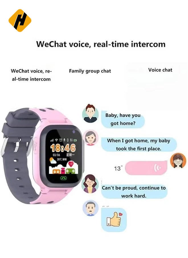 Kids Smart Watch with SIM Card Support – Voice Call, GPS Positioning, Waterproof Touch Screen, One-Button Speed Dial & Security Features (Pink)