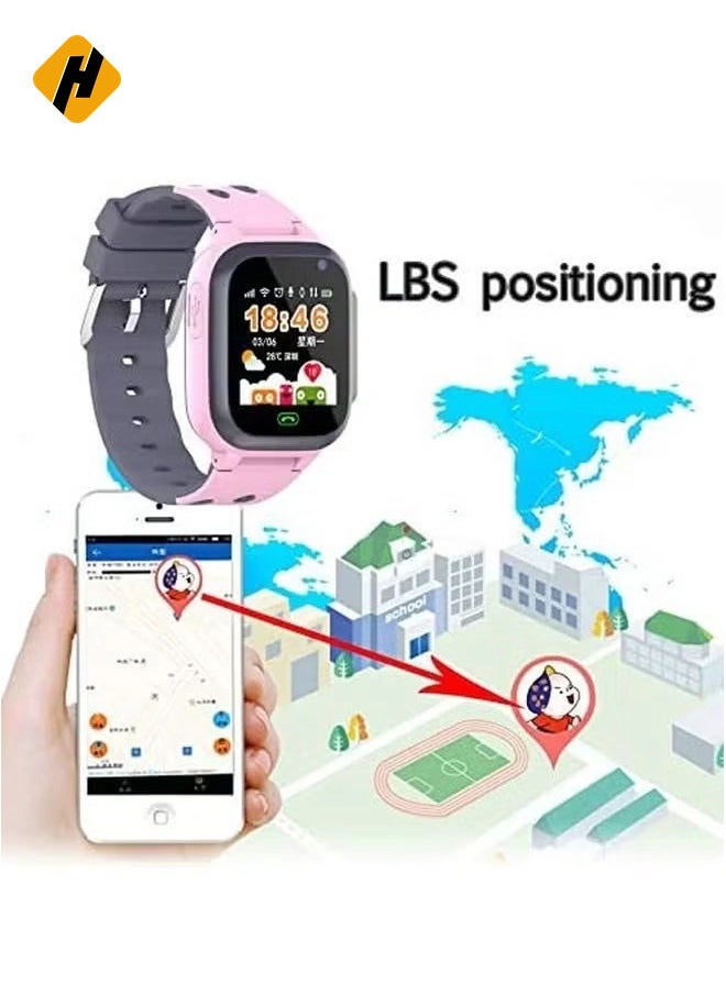 Kids Smart Watch with SIM Card Support – Voice Call, GPS Positioning, Waterproof Touch Screen, One-Button Speed Dial & Security Features (Pink)