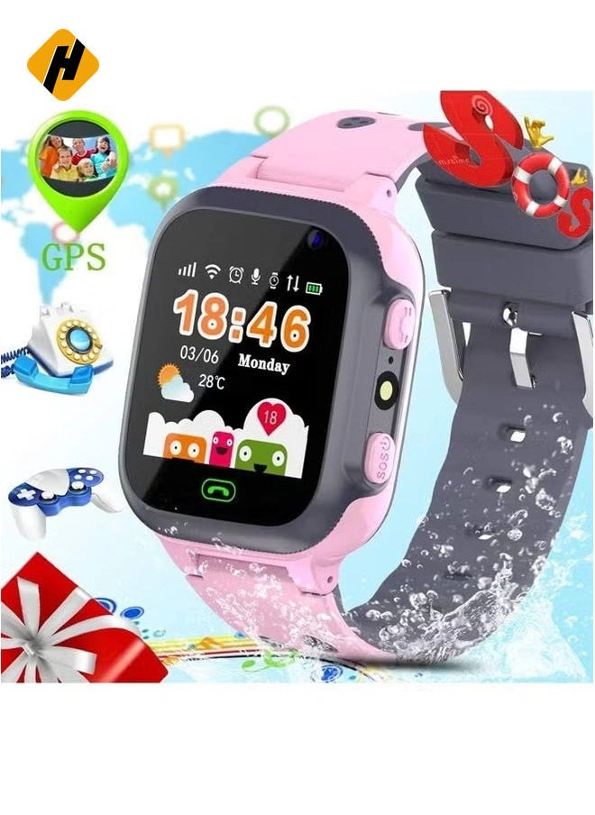 Kids Smart Watch with SIM Card Support – Voice Call, GPS Positioning, Waterproof Touch Screen, One-Button Speed Dial & Security Features (Pink)