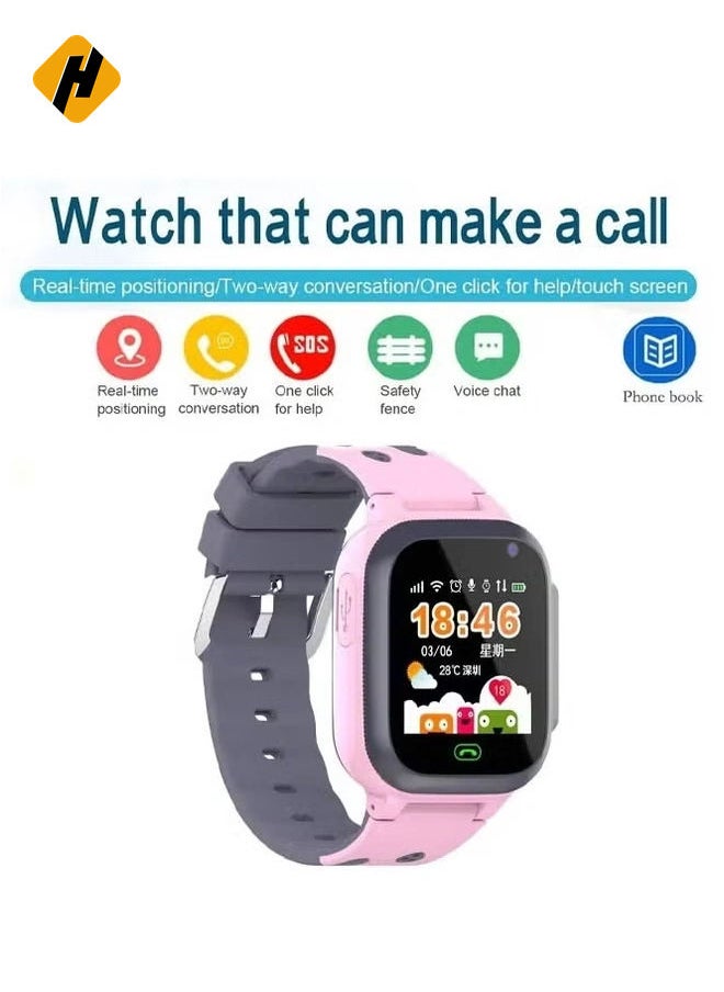 Kids Smart Watch with SIM Card Support – Voice Call, GPS Positioning, Waterproof Touch Screen, One-Button Speed Dial & Security Features (Pink)