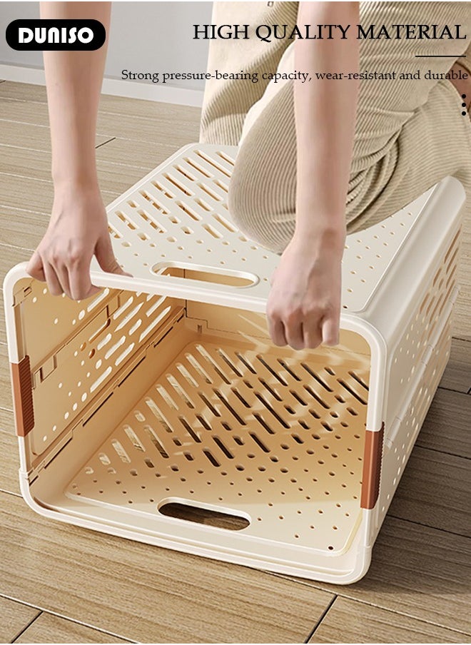 Foldable Plastic Laundry Basket,Large Capacity Dirty Clothes Basket with Handles Easy to Lift,Rectangular Laundry Hamper Waterproof Dirty Clothes Organizer for Bathroom Washroom