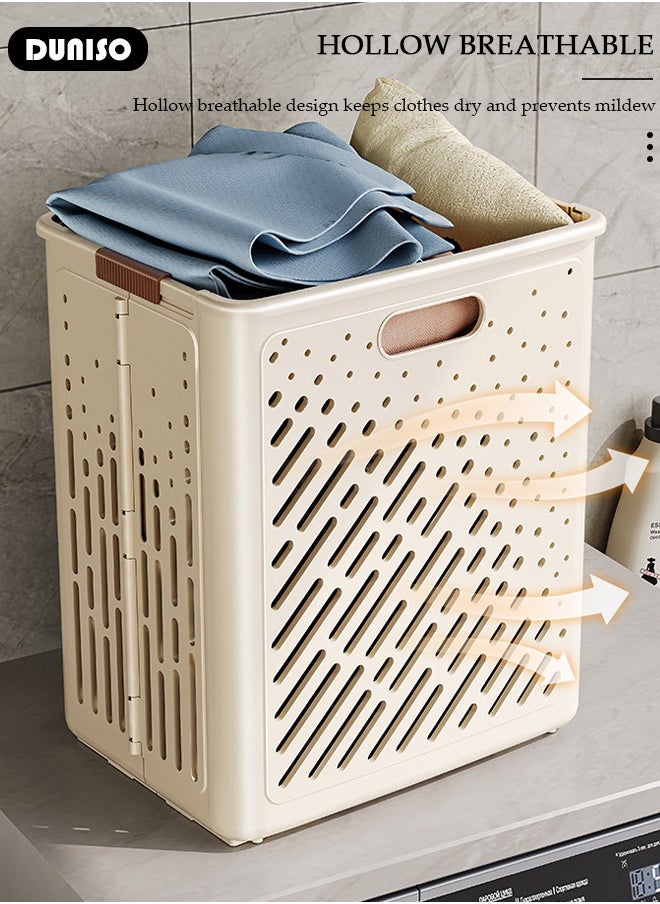 Foldable Plastic Laundry Basket,Large Capacity Dirty Clothes Basket with Handles Easy to Lift,Rectangular Laundry Hamper Waterproof Dirty Clothes Organizer for Bathroom Washroom