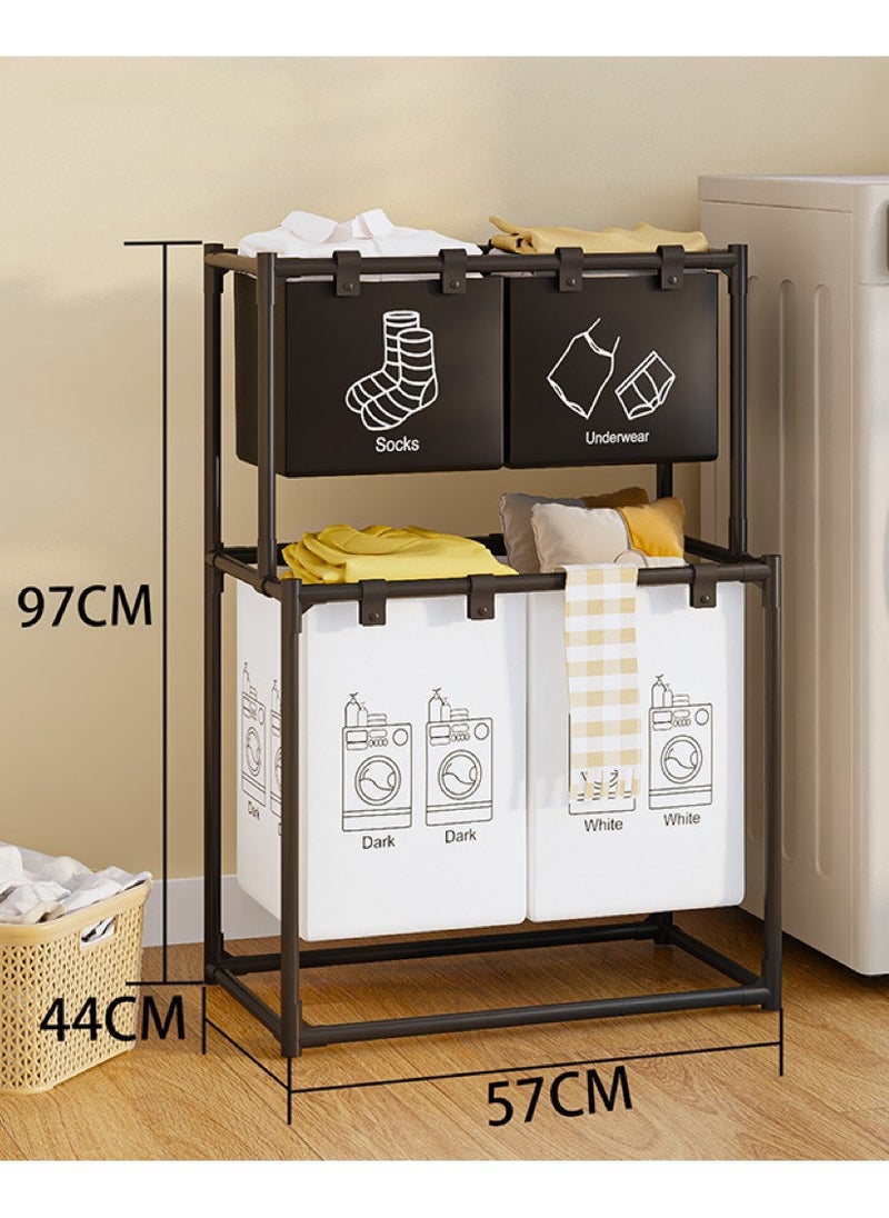 Laundry Sorter 4 Sections with 2-Tier Design,Laundry Hamper for Efficient Dirty Clothes Organization,Laundry Basket with Large Capacity and 4 Removable Bags，black