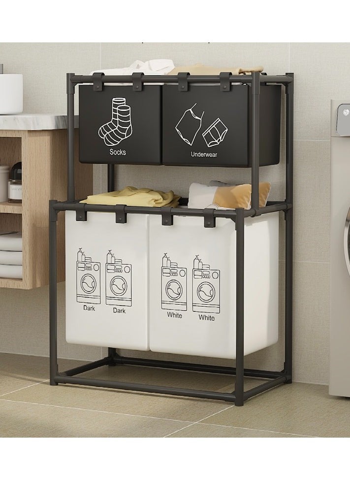 Laundry Sorter 4 Sections with 2-Tier Design,Laundry Hamper for Efficient Dirty Clothes Organization,Laundry Basket with Large Capacity and 4 Removable Bags，black