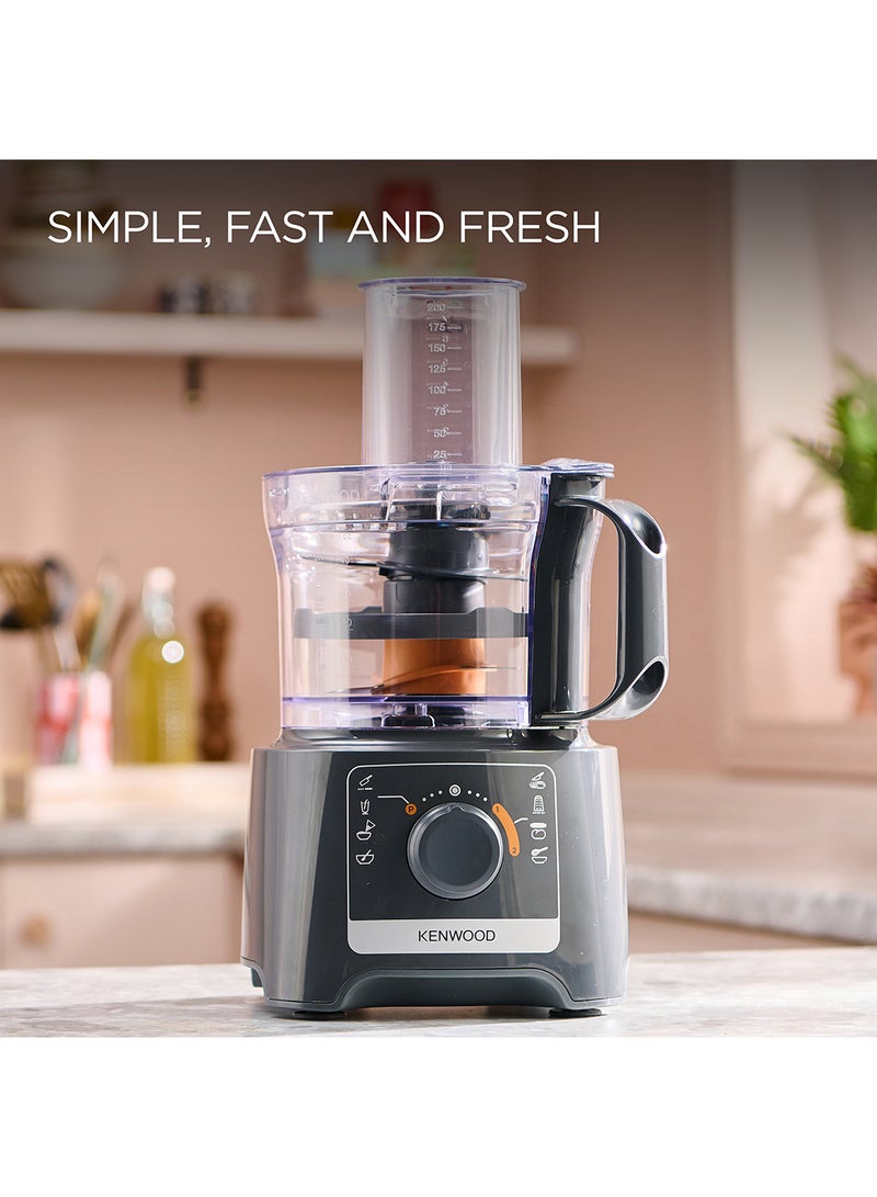 Food Processor 800W Multi-Functional With Blender, Citrus Juicer, Reversible Slicing/Grating Disk, Emulsifying Disk For Whisking, Dough Maker, Knife Blade 800 W FDP31.270GY Grey