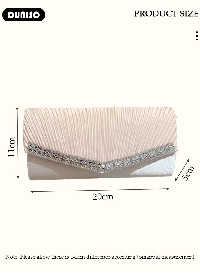 Womens Clutch Bag, Sparkly Evening Clutch Purse, Champagne Shoulder Bag with Removable Chain, Crossbody Envelope Bag for Formal Dress Bride Wedding Prom Party