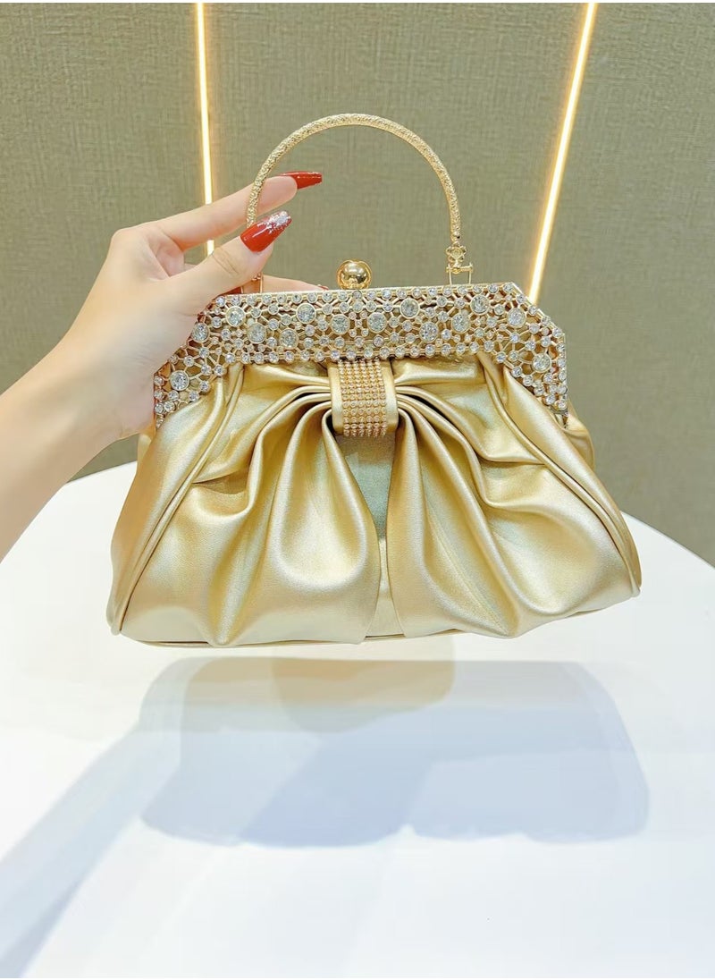 Crystal Bow Evening Bag,Party Clutch,Crossbody Bag-Gold