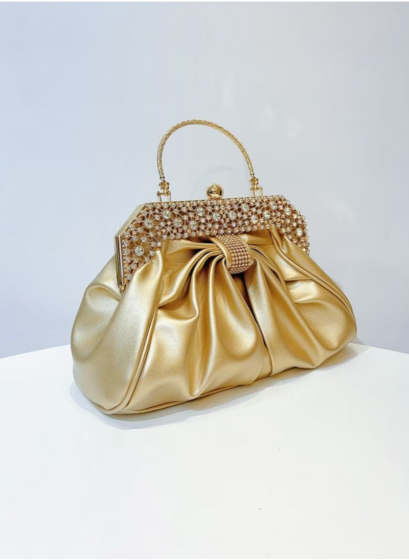 Crystal Bow Evening Bag,Party Clutch,Crossbody Bag-Gold