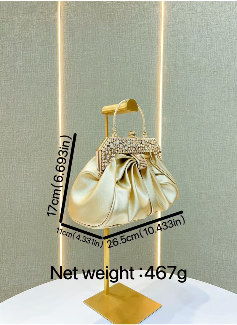 Crystal Bow Evening Bag,Party Clutch,Crossbody Bag-Gold