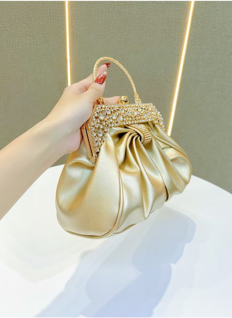 Crystal Bow Evening Bag,Party Clutch,Crossbody Bag-Gold