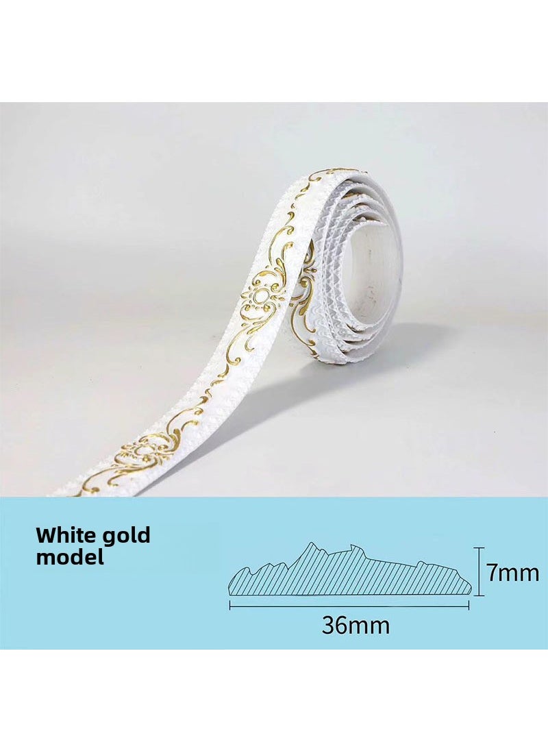 1 x 5 pcs 3.6cm PVC Mirror Frame Trim Self-Adhesive White Drawing Gold Self-adhesive