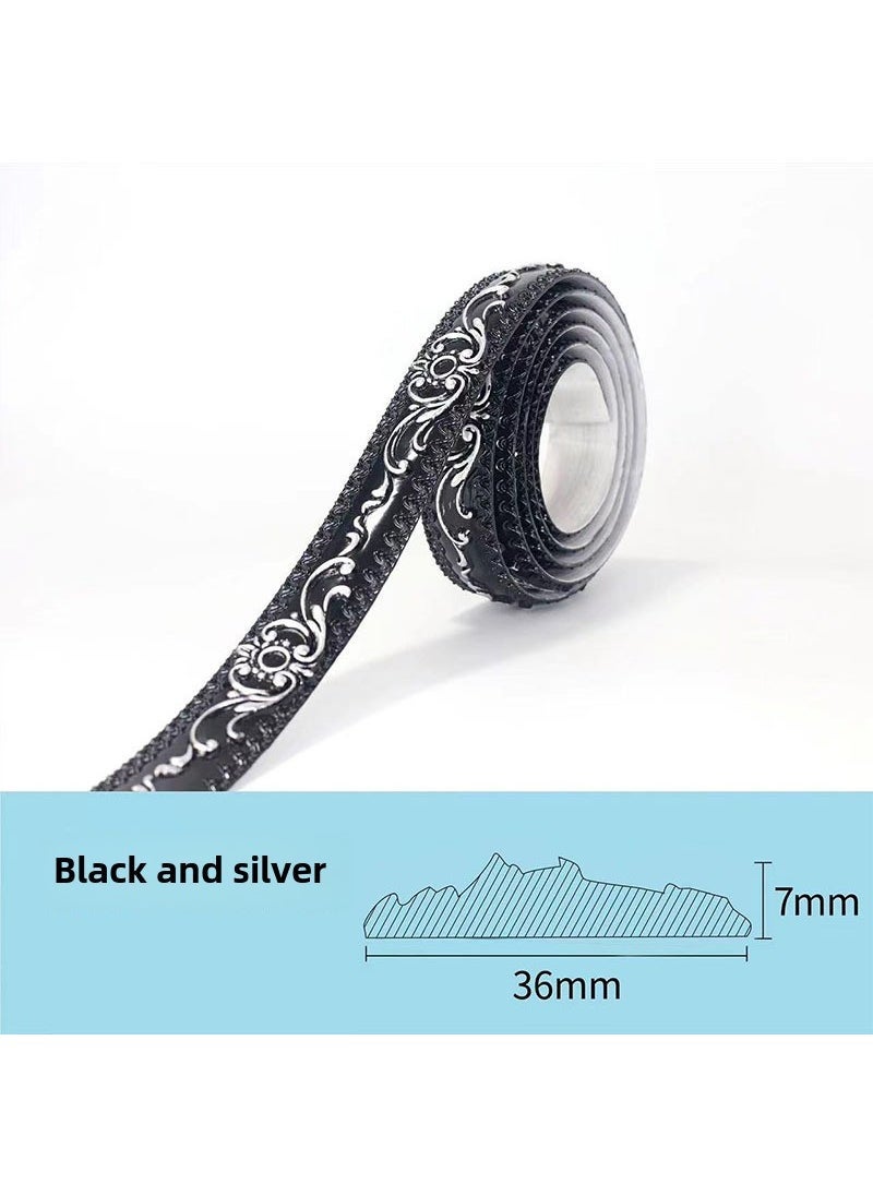 1 x 5 pcs 3.6cm PVC Mirror Frame Trim Self-Adhesive Black tracing silver self-adhesive