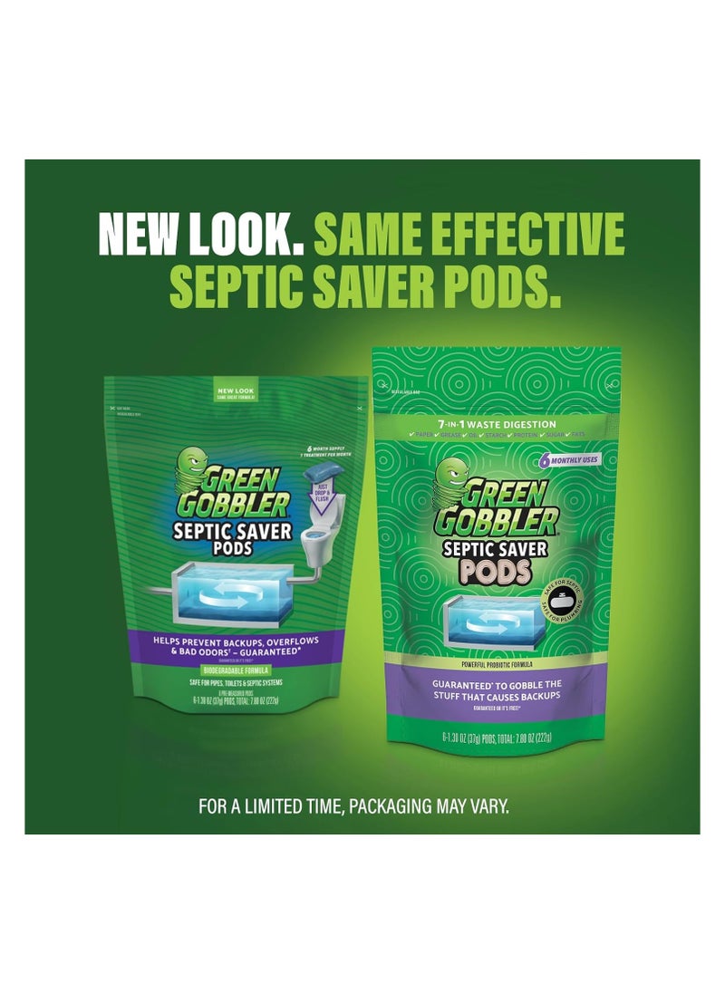 Green Gobbler Septic Saver Treatment Pods with Bacteria For Healthy Septic System, 6 Month Supply, 1.30 oz