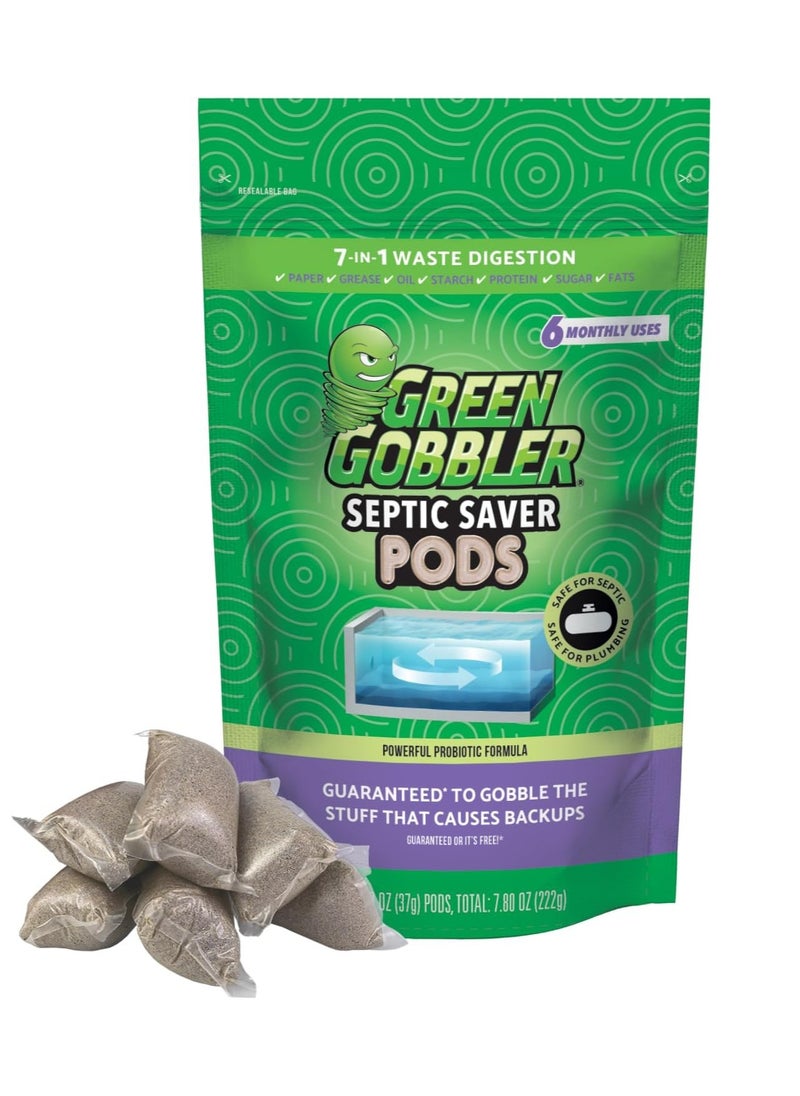 Green Gobbler Septic Saver Treatment Pods with Bacteria For Healthy Septic System, 6 Month Supply, 1.30 oz