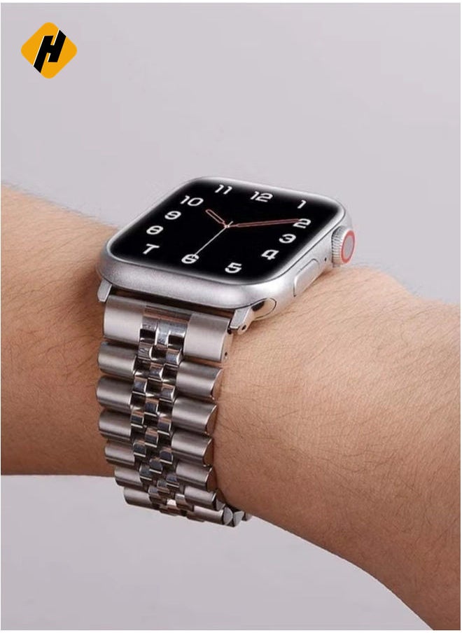 Replacement Band Compatible with Apple Watch Ultra 49mm 45mm / 44mm / 42mm, Stainless Steel Solid Strap Metal Bracelet for Apple Watch Series 8 7 6 5 4 3 2 SE (Silver)