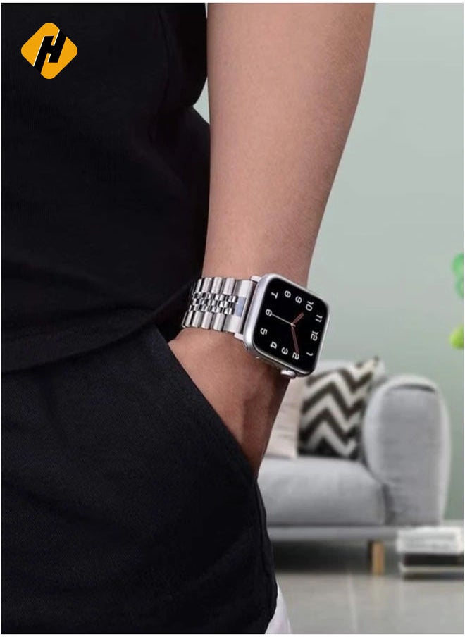 Replacement Band Compatible with Apple Watch Ultra 49mm 45mm / 44mm / 42mm, Stainless Steel Solid Strap Metal Bracelet for Apple Watch Series 8 7 6 5 4 3 2 SE (Silver)