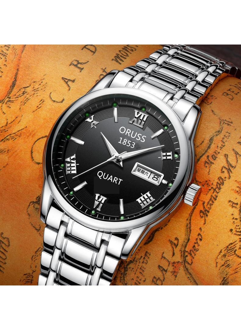 Waterproof Black European and American Watch Automatic Movement Watch Luminous Waterproof Calendar Watch Men's Korean-style Non-mechanical Watch