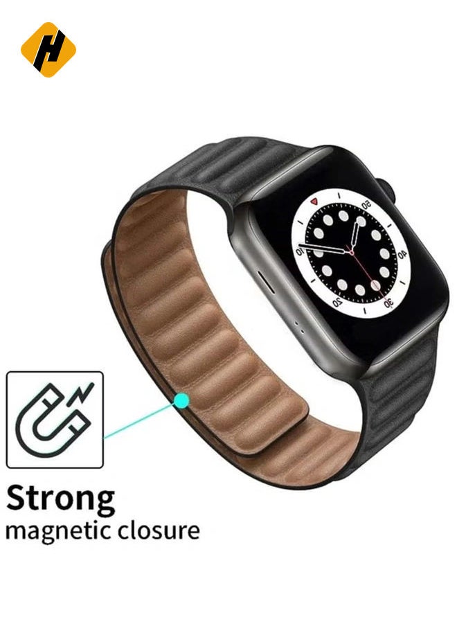 Compatible with Apple Watch Band 45mm,Genuine Leather Watch Strap Replacement for Apple Watch Series 7