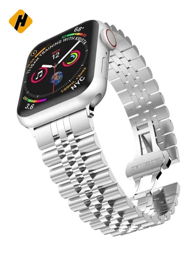 Replacement Band Compatible with Apple Watch 45mm,Stainless Steel Solid Strap Metal Bracelet for Apple Watch Series 7/