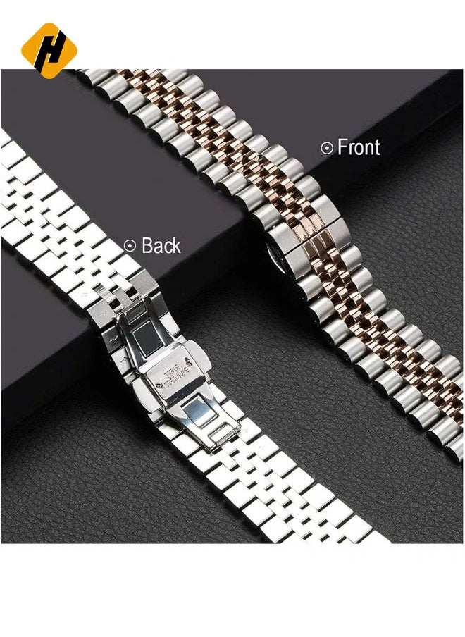 Compatible with Apple Watch Band 41mm 40mm 38mm, Stainless Steel Heavy Band with Butterfly Folding Clasp Link Bracelet for iWatch Series8/7/6/ SE Series 5/4/3/Men Women,