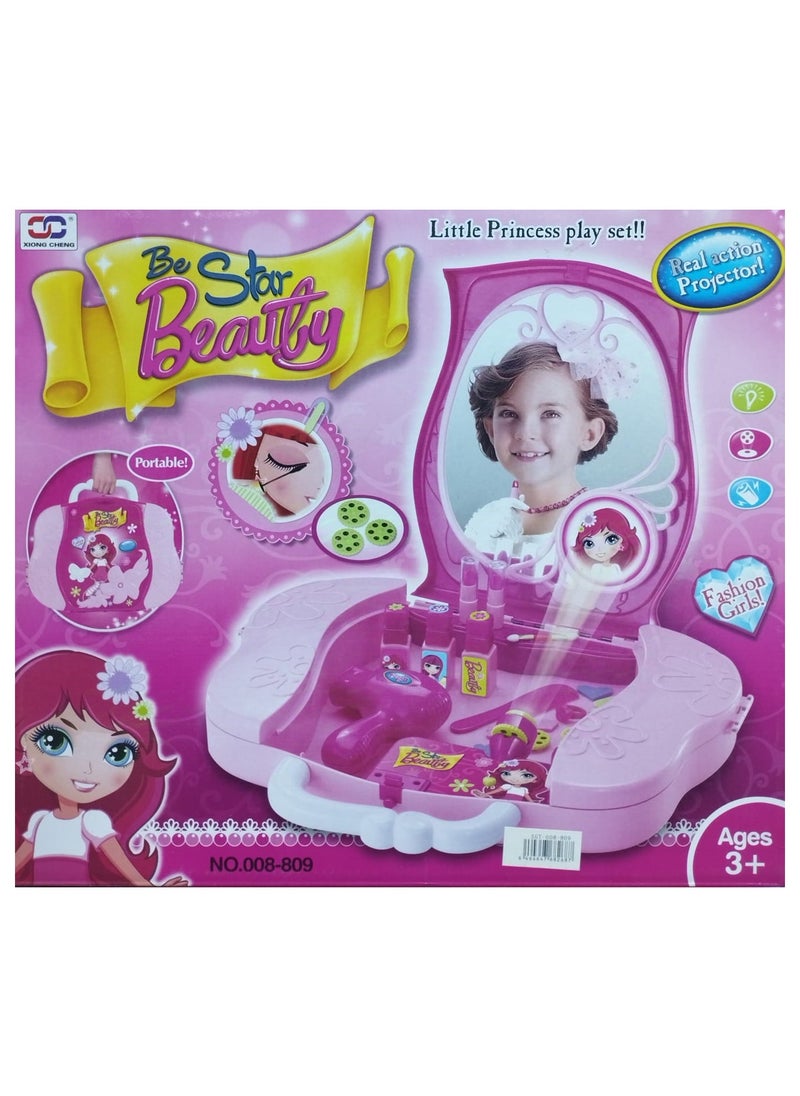 Little Princess Portable Play Set with Real Action Projector, Makeup Accessories, and Fashion-Themed Imaginative Play for Girls Ages 3 and Up