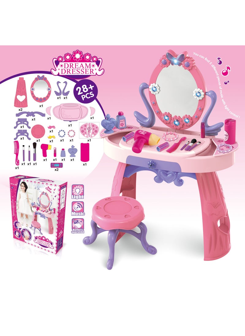 Kids Makeup Toy Set for Girls Age 6-8 8302 large dressing table (with stool)