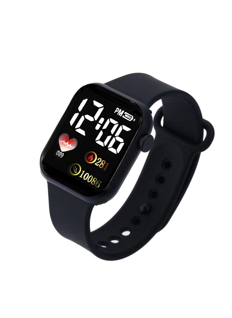 New love small square couple childrens watch sports LED electronic watch student electronic watch Black