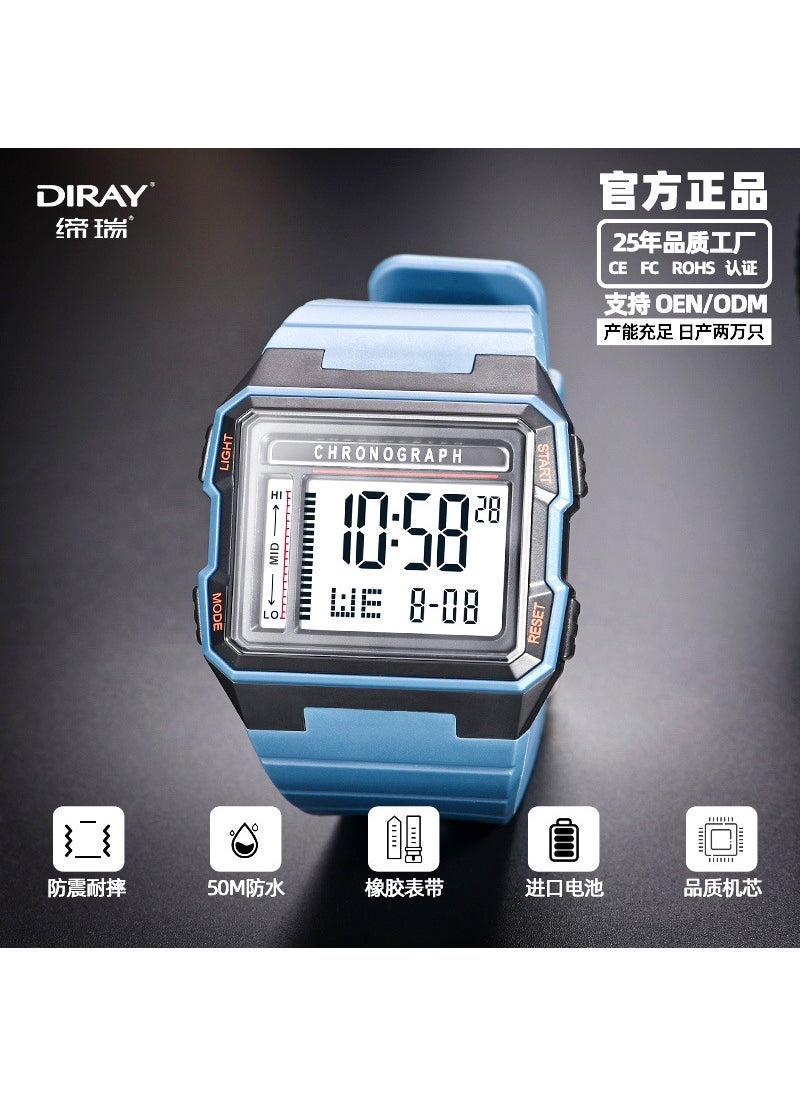 Dive Series Square LED Sports Watch 50ATM Waterproof Card Blue 50 m Waterproof Luminous Fall Resistance