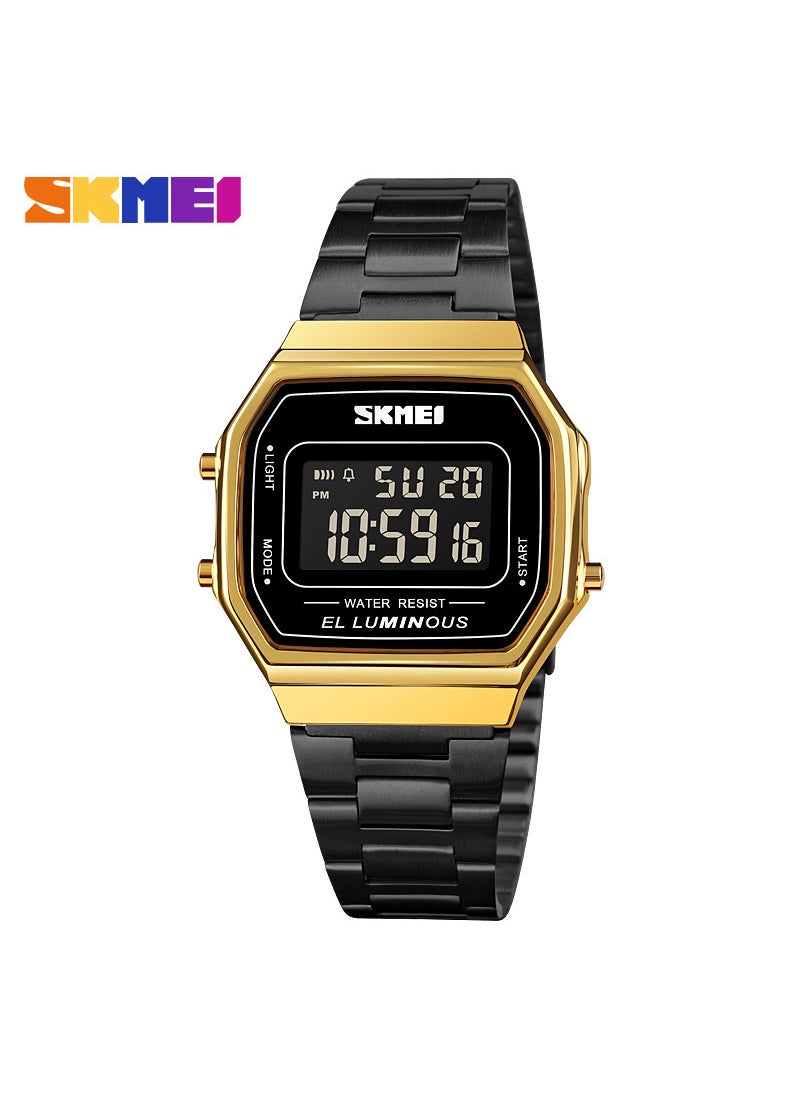 Trendy SKMEI Hip Hop Metal Wristwatch Gold shell Black Belt