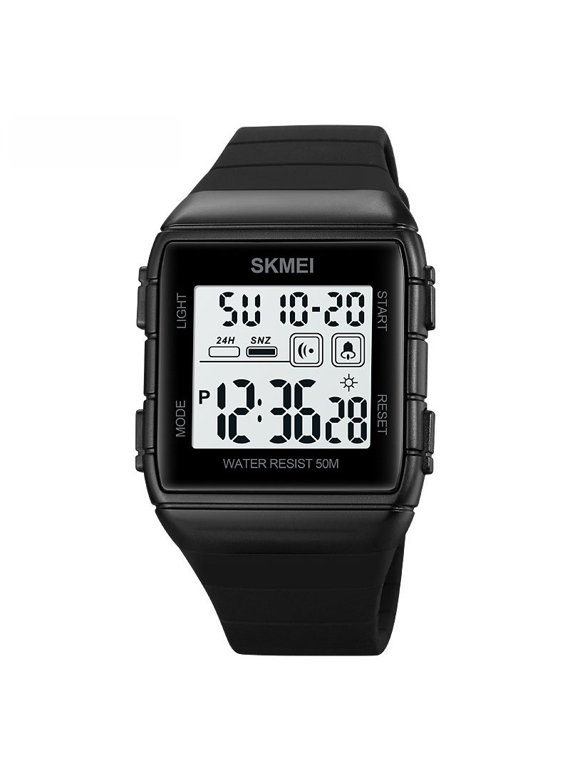 1 x 5 pcs Stylish Mens Digital Sports Watch Waterproof Black and white machine