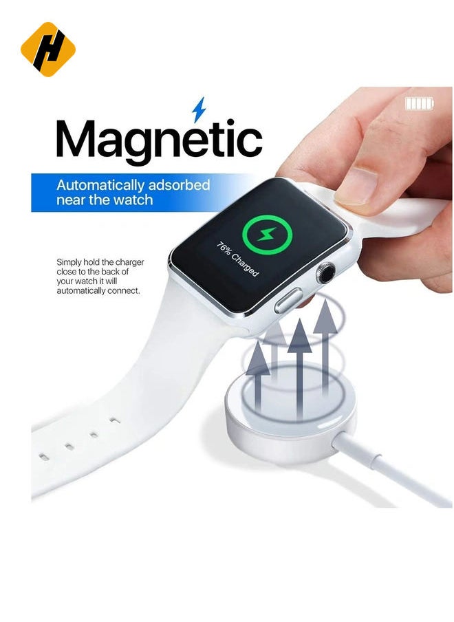 Portable Smart USB Watch Charger Cable Magnetic Wireless Charging Dock For Apple iWatch (Series 7/6/5/4/3/2) Apple watch For iPhone - White