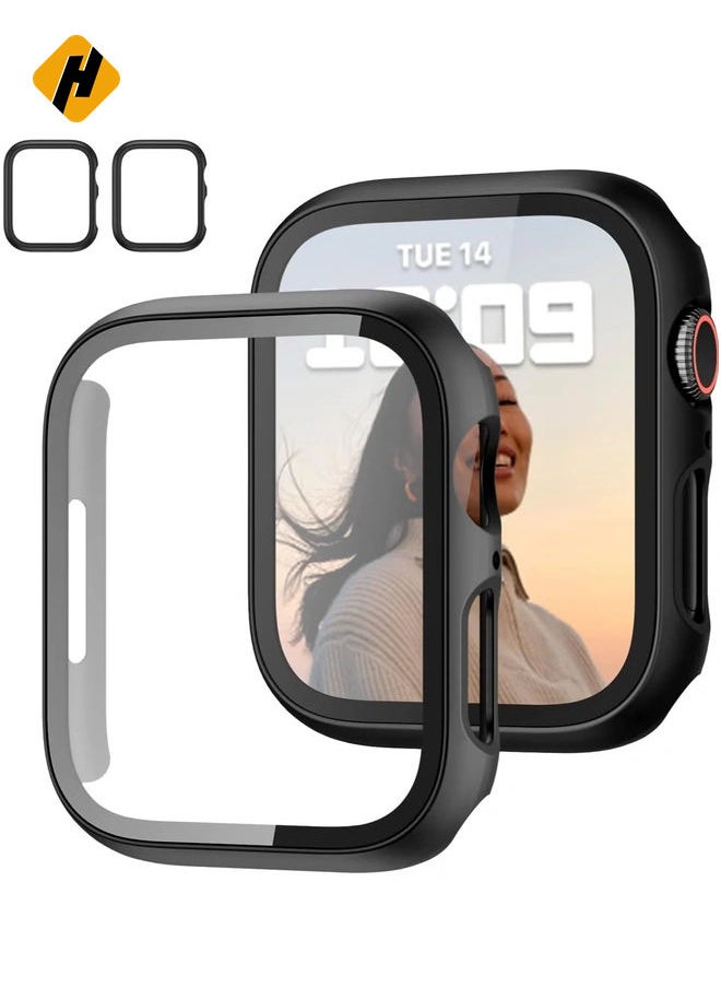 2-Pack Case with Tempered Glass Screen Protector for Apple Watch Series 9/8/7 45mm | Slim Guard Bumper Full Hard PC Protective Cover | HD Ultra-Thin for iWatch 9/8/7 Accessories (Black)