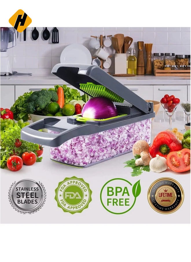 Vegetable Chopper, Pro Onion Chopper, Multifunctional 13 in 1 Food Chopper, Kitchen Vegetable Slicer Dicer Cutter,Veggie Chopper With 8 Blades,Carrot and Garlic Chopper With Container