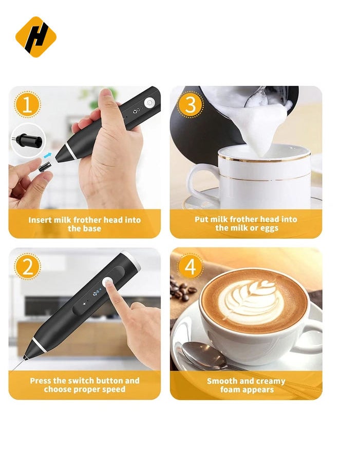 Milk Frother Handheld, Rechargeable Whisk Drink Mixer for Coffee with Art Stencils, Mini Foamer for Cappuccino, Hot Chocolate Match, Frappe, Hot Chocolate, Egg Whisk