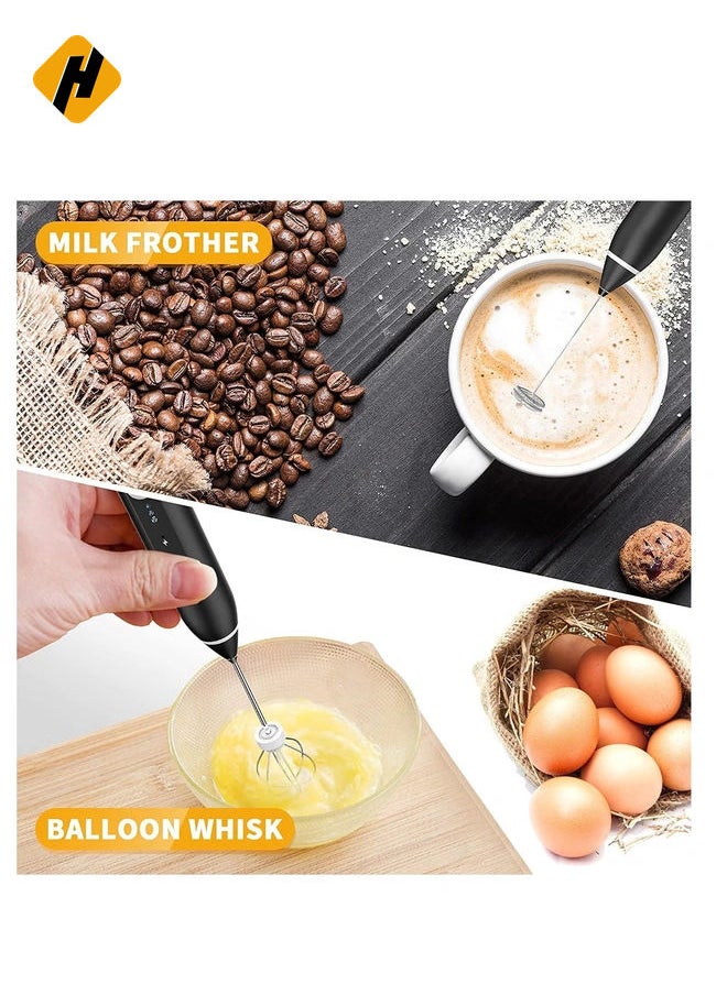 Milk Frother Handheld, Rechargeable Whisk Drink Mixer for Coffee with Art Stencils, Mini Foamer for Cappuccino, Hot Chocolate Match, Frappe, Hot Chocolate, Egg Whisk