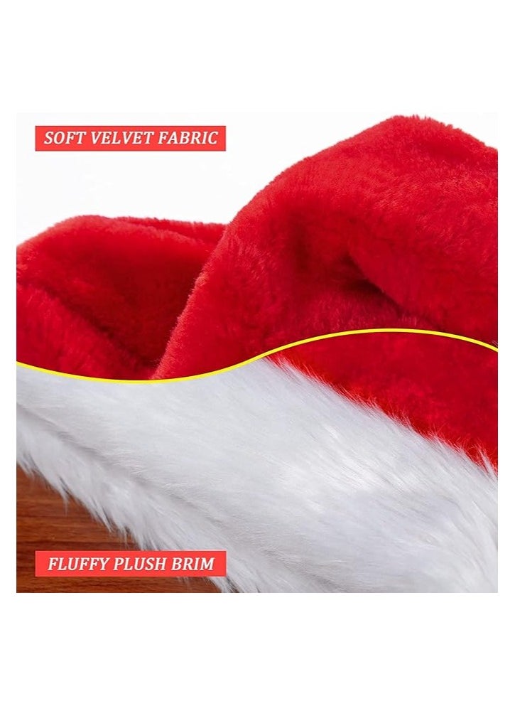 6-Piece Fluffy Christmas Hat | Santa Hat | Christmas | Christmas Celebration | Christmas Decor | Santa Claus Hat | Red Velvet With Fluffy White Trim ( Adults )