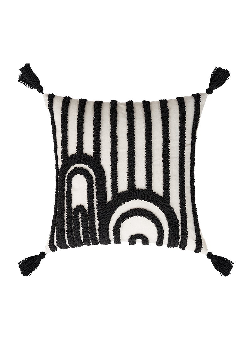 Nordic Boho Tassel Embroidered Cushion Cover Black Castle