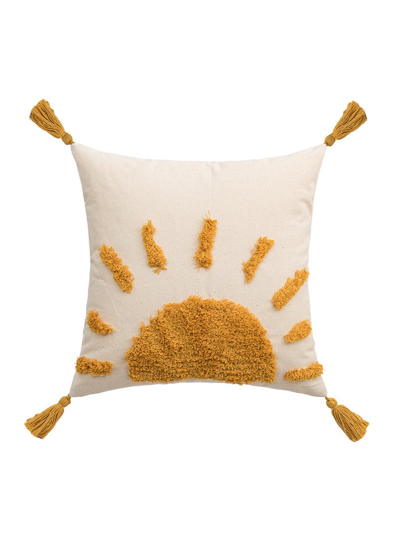 Nordic Boho Tassel Embroidered Cushion Cover Yellow Sun pillow (with Su head)