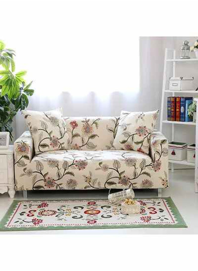 2-Seater Exquisitely Floarl Designed Wrinkle-free Anti-slip 360-degree Full Coverage Sofa Slipcover Beige Length Stretch From 145 To 185cm