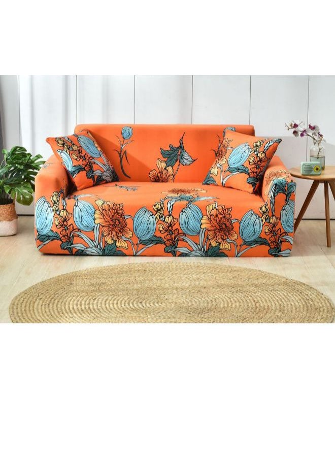 Modern Style Flower Print Sofa Slipcover Orange/Blue/yellow