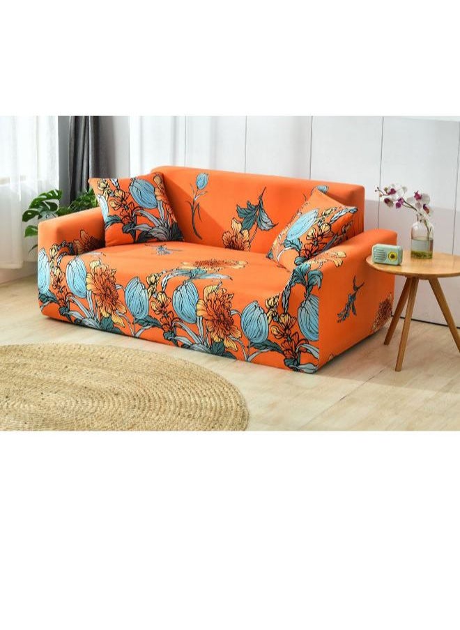 Modern Style Flower Print Sofa Slipcover Orange/Blue/yellow