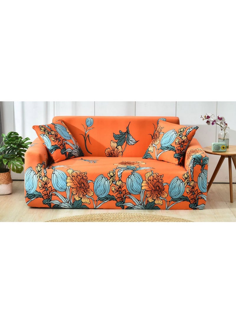 Modern Style Flower Print Sofa Slipcover Orange/Blue/yellow