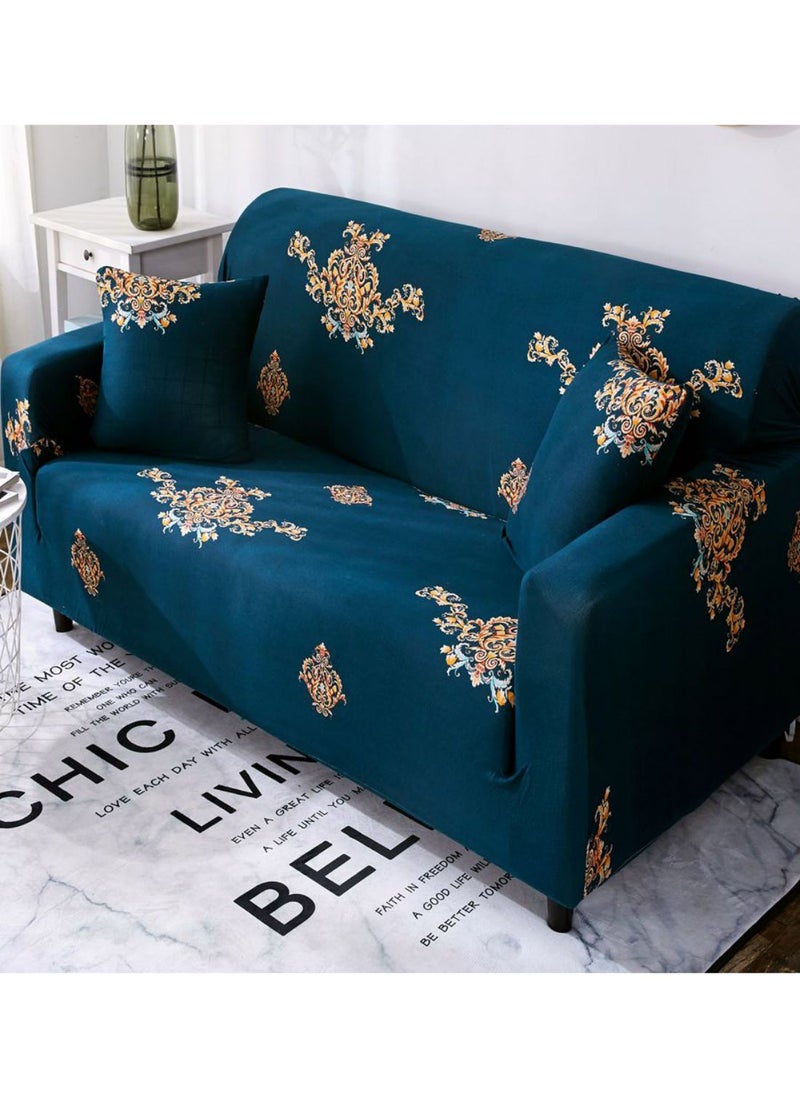 Flowers Pattern Sofa Slipcover Blue/Gold 90 x 140cm